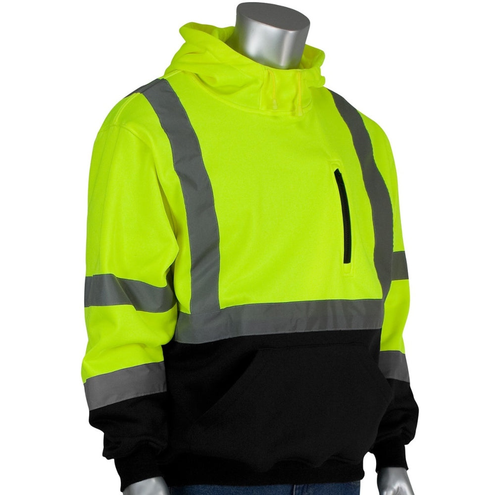PIP 323-1350B Type R Class 3 Black Bottom Hooded Pullover Safety Sweat ...