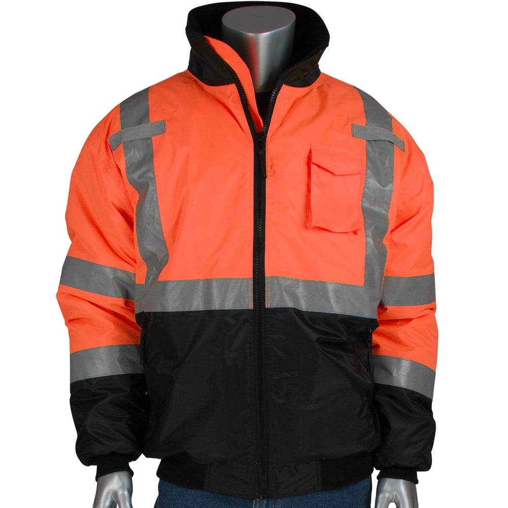 PIP 333-1740 Type R Class 3 Black Bottom Bomber Jacket with Quilted Built-In Liner - Orange