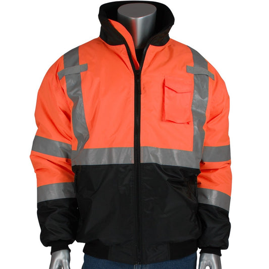 PIP 333-1740 Type R Class 3 Black Bottom Bomber Jacket with Quilted Built-In Liner - Orange