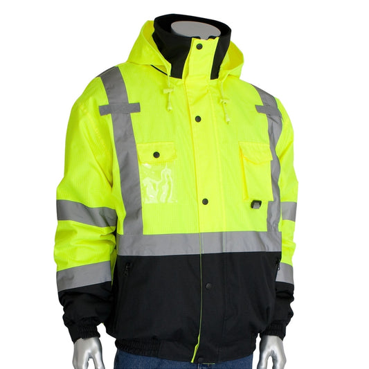 PIP 333-1770 Type R Class 3 Rip Stop Black Bottom Bomber Jacket - Safety Yellow