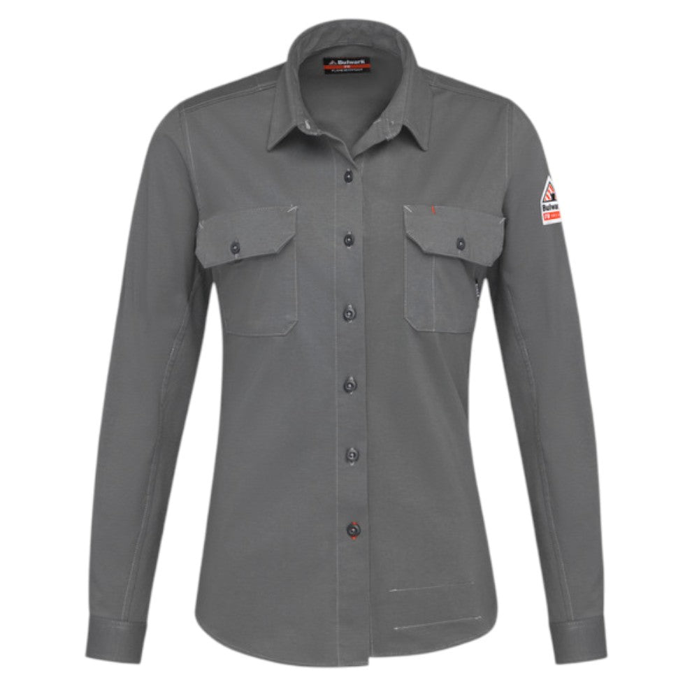 Bulwark FR Women's Flex Knit Button Down Shirt - Grey