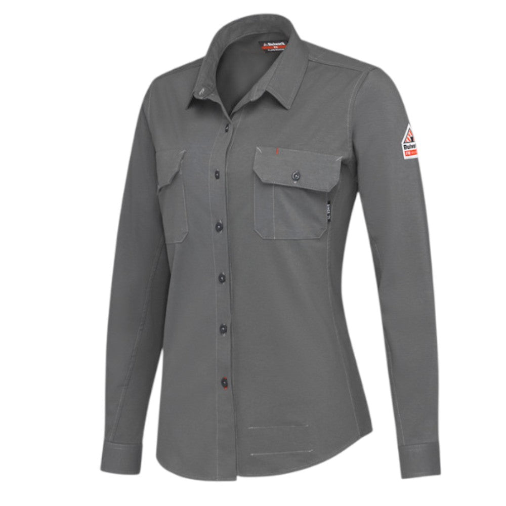 Bulwark FR Women's Flex Knit Button Down Shirt - Grey