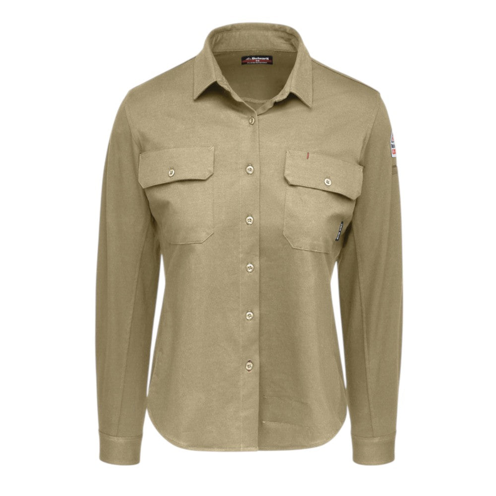 Bulwark FR Women's Flex Knit Button Down Shirt - Khaki