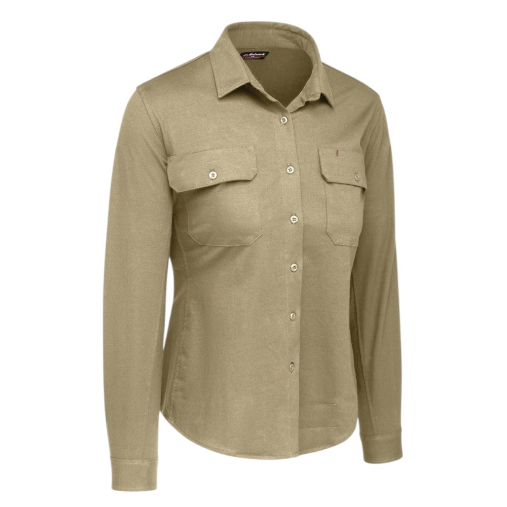 Bulwark FR Women's Flex Knit Button Down Shirt - Khaki