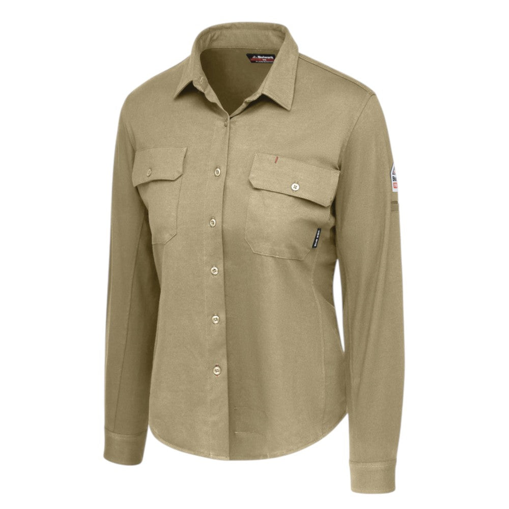 Bulwark FR Women's Flex Knit Button Down Shirt - Khaki
