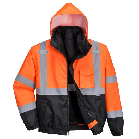Portwest US365 Hi-Vis Premium 3-in-1 Bomber - Orange/Black