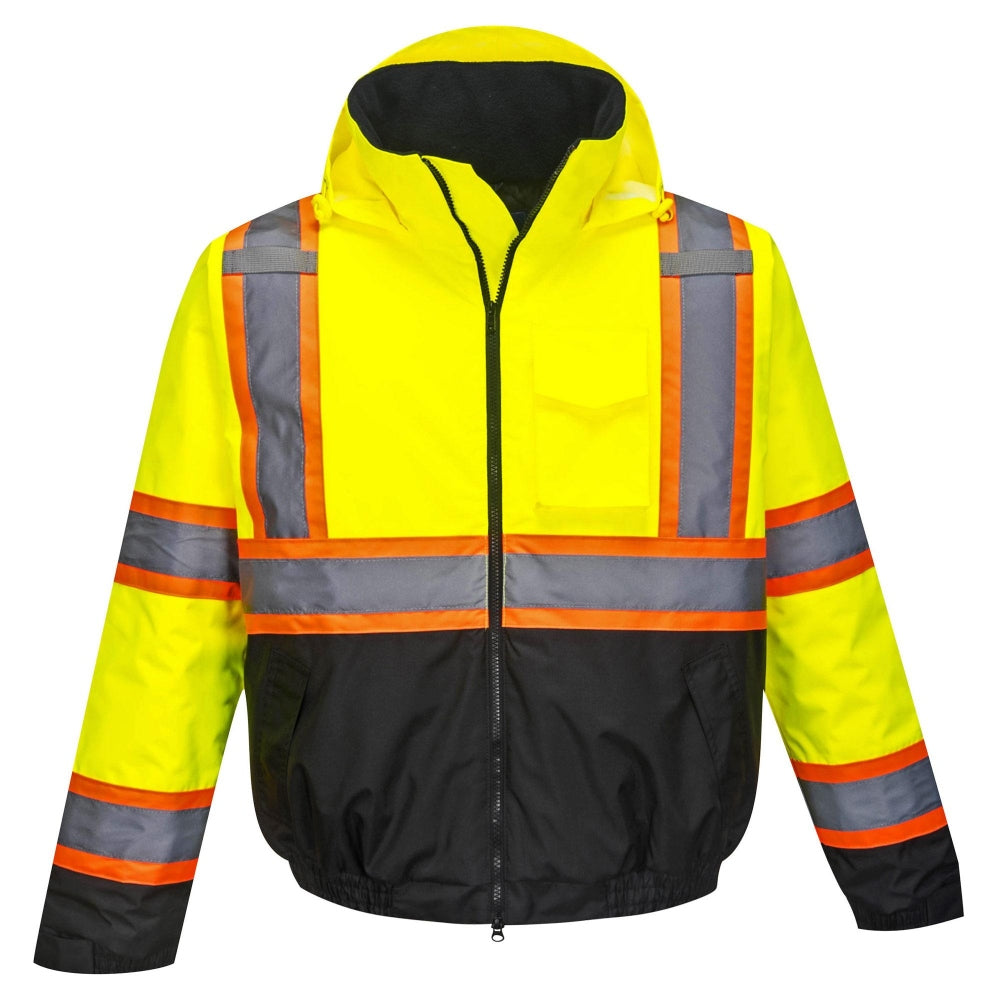 Portwest US368 Hi-Vis Contrast Tape Bomber Jacket - Yellow/Black