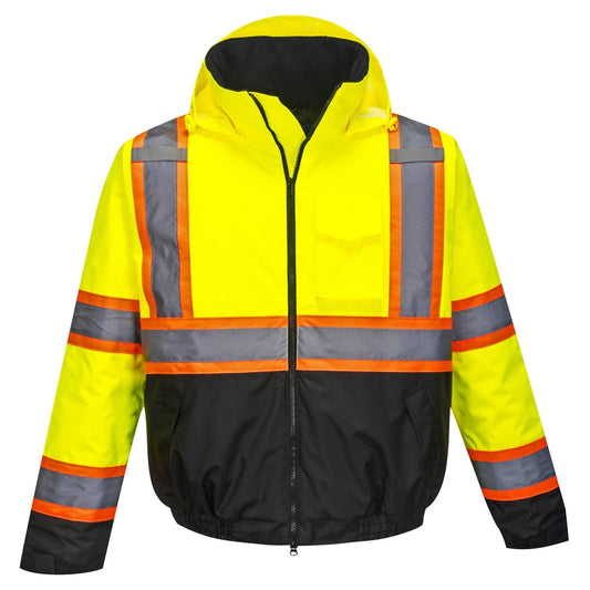 Portwest US368 Hi-Vis Contrast Tape Bomber Jacket - Yellow/Black