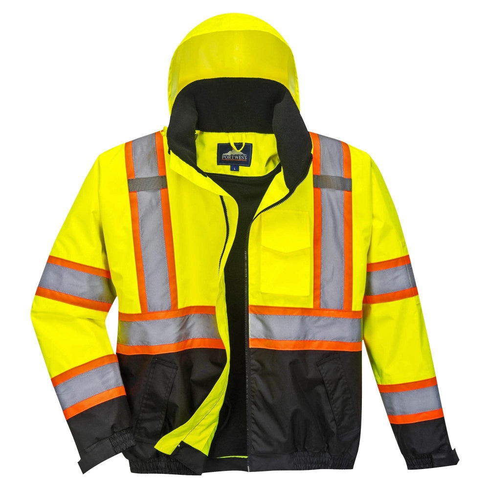 Portwest US368 Hi-Vis Contrast Tape Bomber Jacket - Yellow/Black