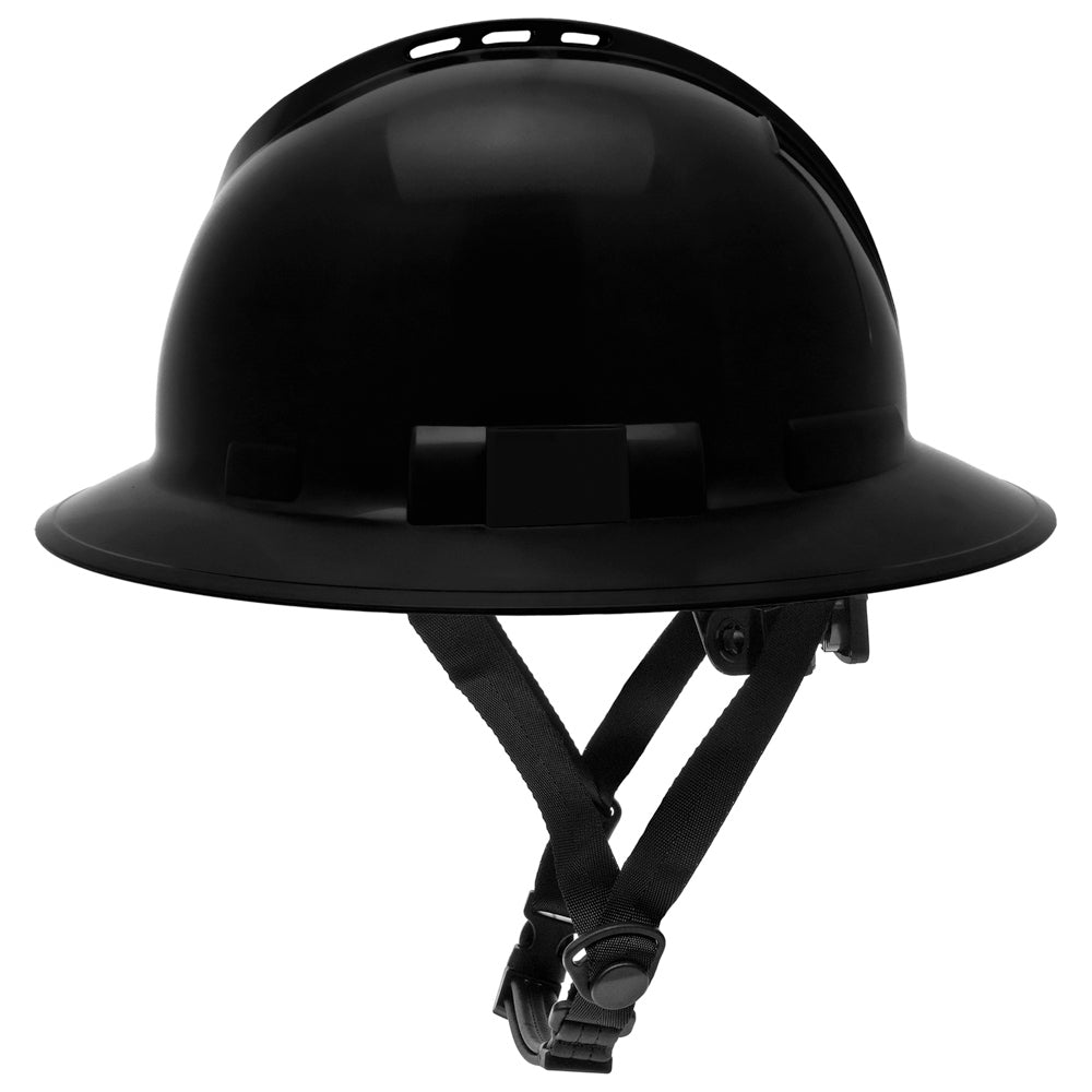 Pyramex HPT256160V Ridgeline T2 Vented Full Brim Hard Hat - 6-Point Ratchet Suspension - Black
