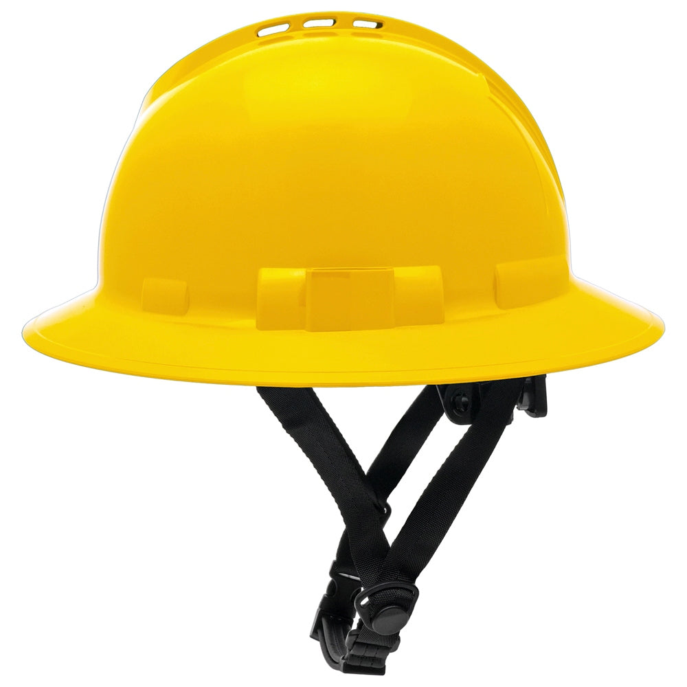 Pyramex HPT256160V Ridgeline T2 Vented Full Brim Hard Hat - 6-Point Ratchet Suspension - Yellow