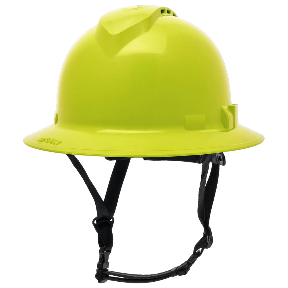Pyramex HPT256160V Ridgeline T2 Vented Full Brim Hard Hat - 6-Point Ratchet Suspension - Hi-Vis Lime