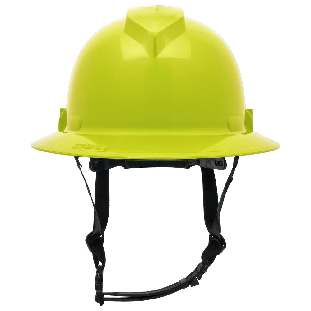 Pyramex HPT256160V Ridgeline T2 Vented Full Brim Hard Hat - 6-Point Ratchet Suspension - Hi-Vis Lime