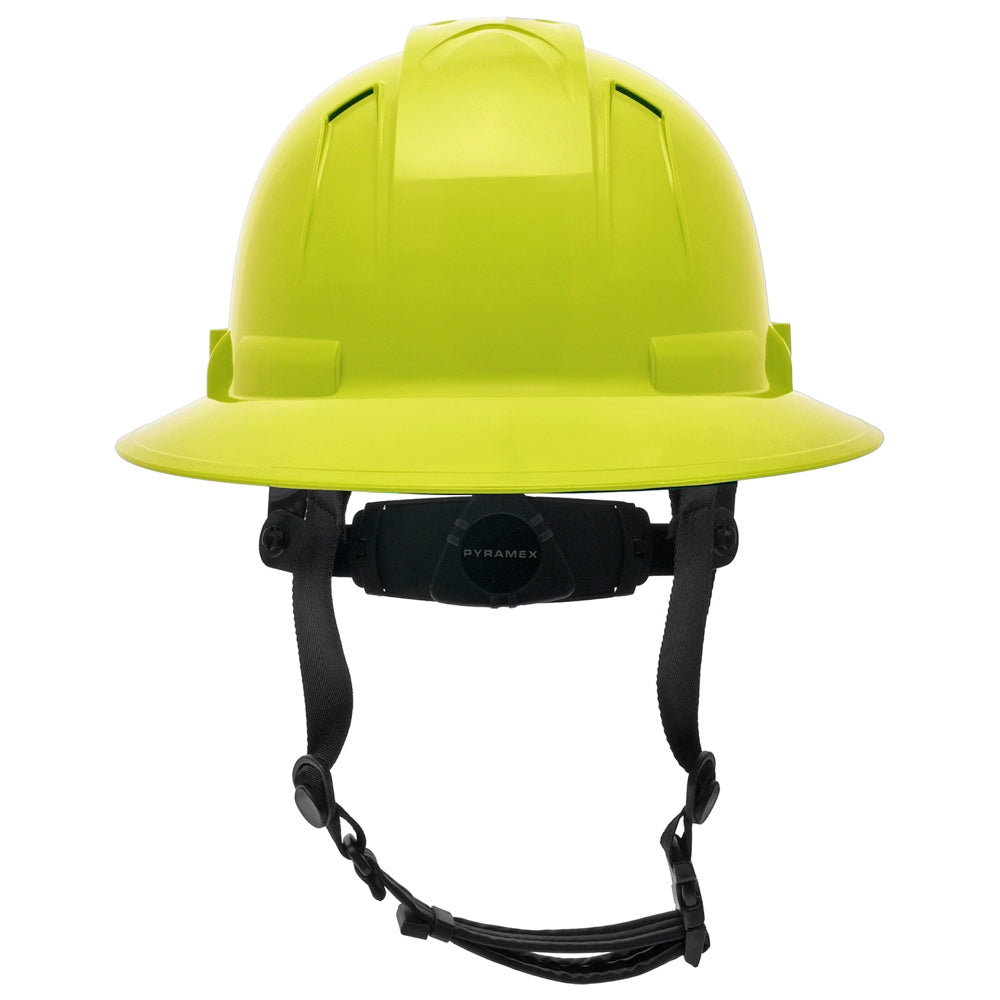 Pyramex HPT256160V Ridgeline T2 Vented Full Brim Hard Hat - 6-Point Ratchet Suspension - Hi-Vis Lime