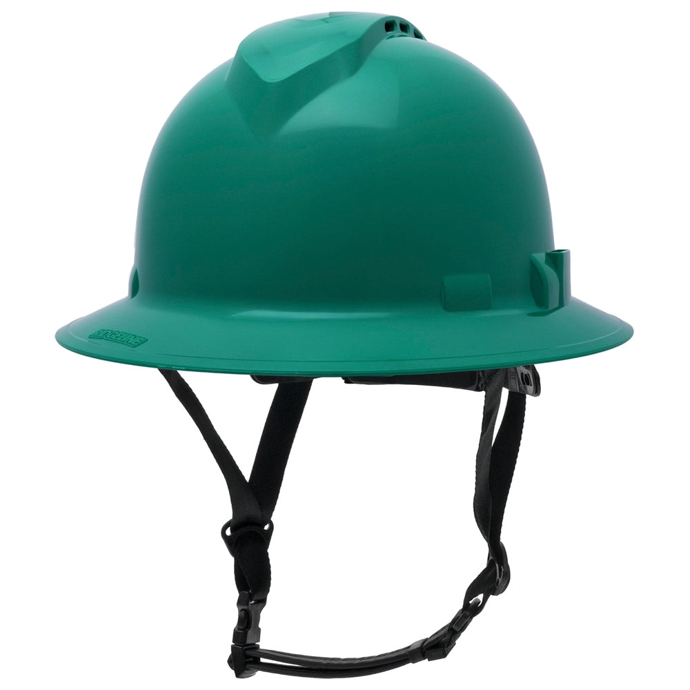 Pyramex HPT256160V Ridgeline T2 Vented Full Brim Hard Hat - 6-Point Ratchet Suspension - Green