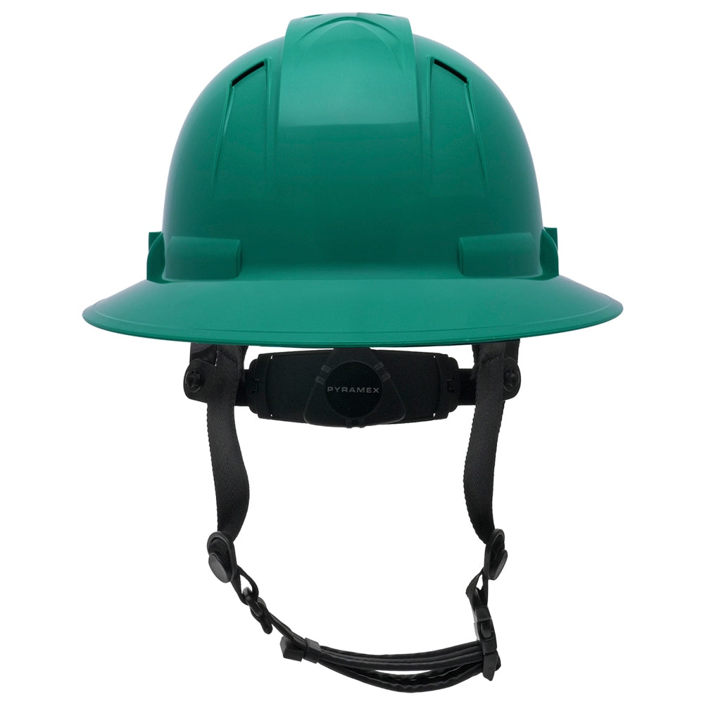 Pyramex HPT256160V Ridgeline T2 Vented Full Brim Hard Hat - 6-Point Ratchet Suspension - Green