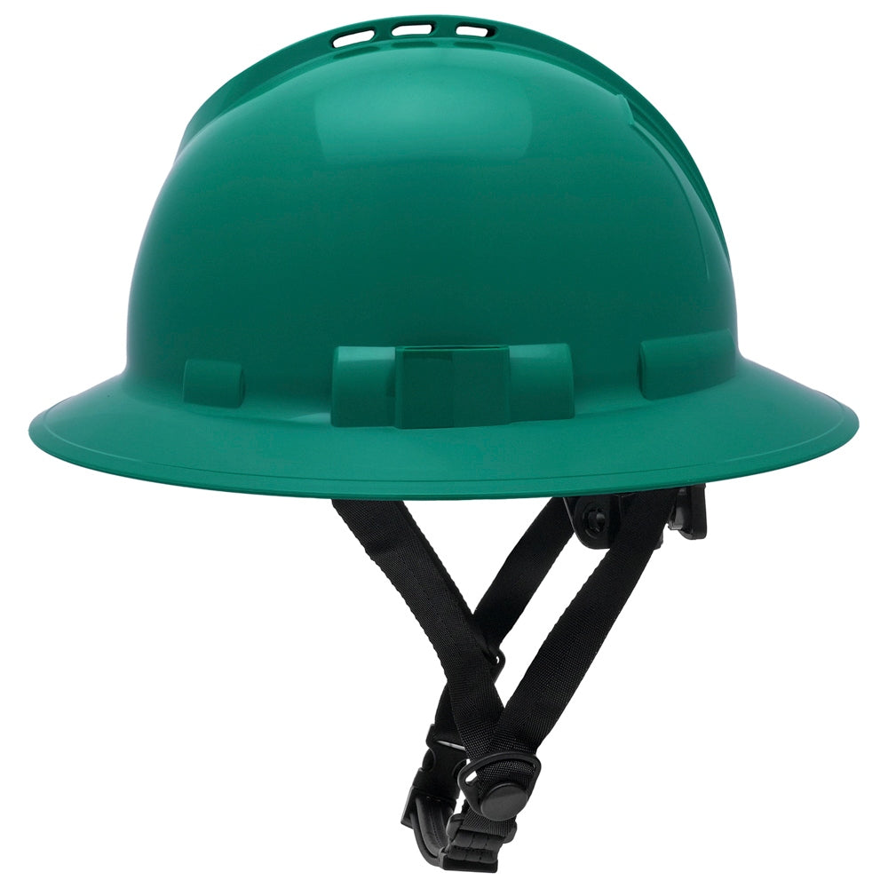 Pyramex HPT256160V Ridgeline T2 Vented Full Brim Hard Hat - 6-Point Ratchet Suspension - Green