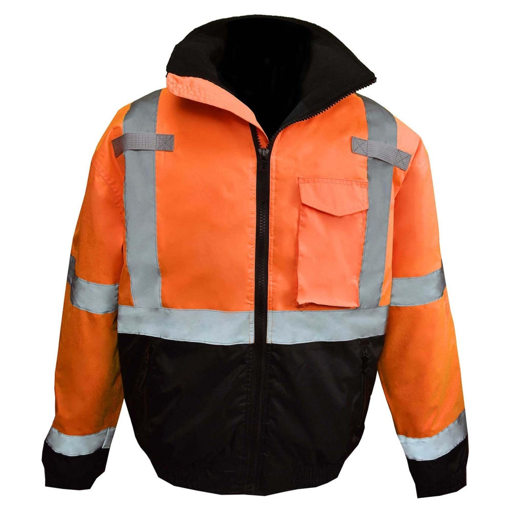 Radians SJ11QB-3ZGS Type R Class 3 Weatherproof Bomber Jacket with Quilted Built-In Liner - Orange/Black