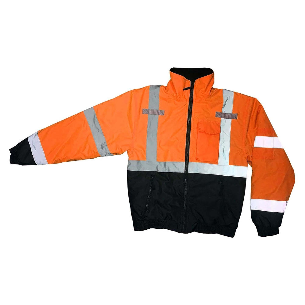 Radians SJ11QB-3ZGS Type R Class 3 Weatherproof Bomber Jacket with Quilted Built-In Liner - Orange/Black
