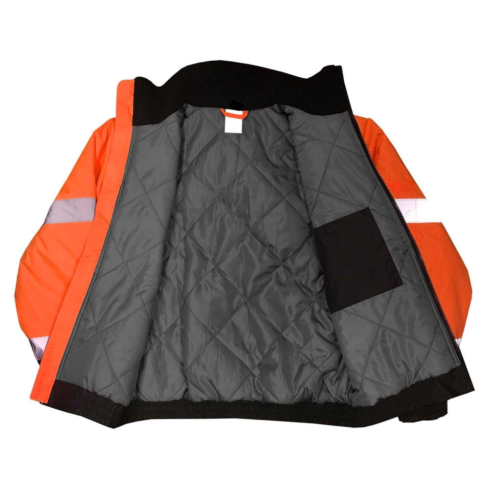 Radians SJ11QB-3ZGS Type R Class 3 Weatherproof Bomber Jacket with Quilted Built-In Liner - Orange/Black