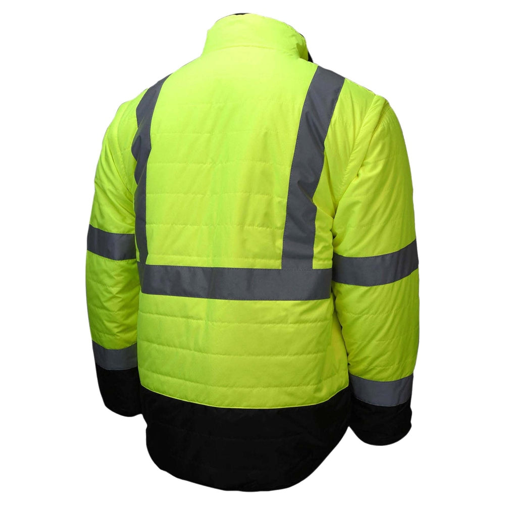 Radians SJ510 Type R Class 3 Quilted Reversible Safety Jacket - Zip-Off Sleeves - Safety Yellow/Black