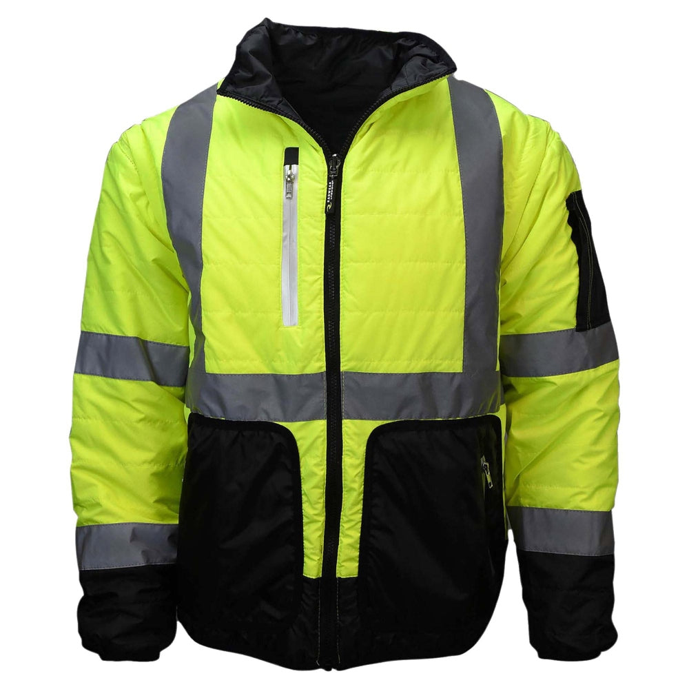 Radians SJ510 Type R Class 3 Quilted Reversible Safety Jacket - Zip-Off Sleeves - Safety Yellow/Black