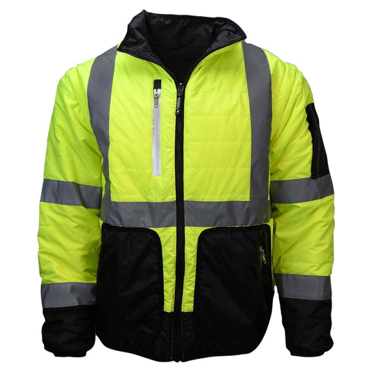 Radians SJ510 Type R Class 3 Quilted Reversible Safety Jacket - Zip-Off Sleeves - Safety Yellow/Black