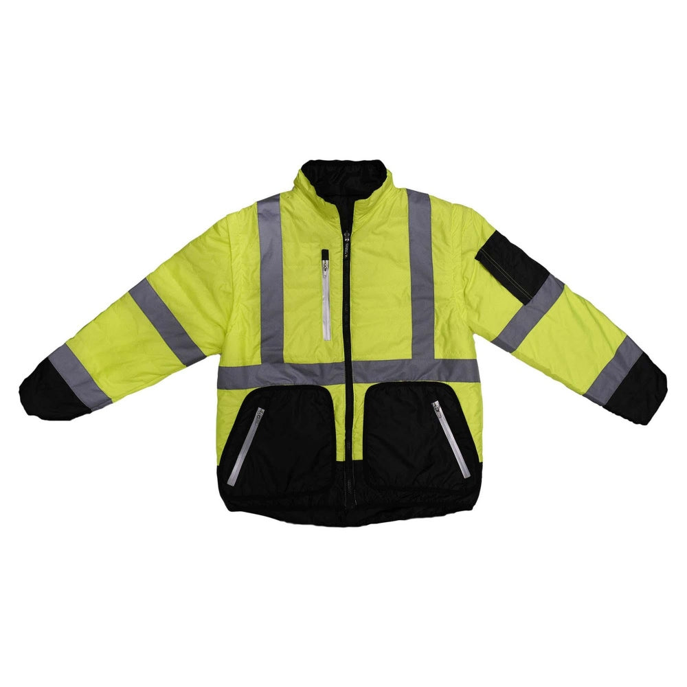 Radians SJ510 Type R Class 3 Quilted Reversible Safety Jacket - Zip-Off Sleeves - Safety Yellow/Black