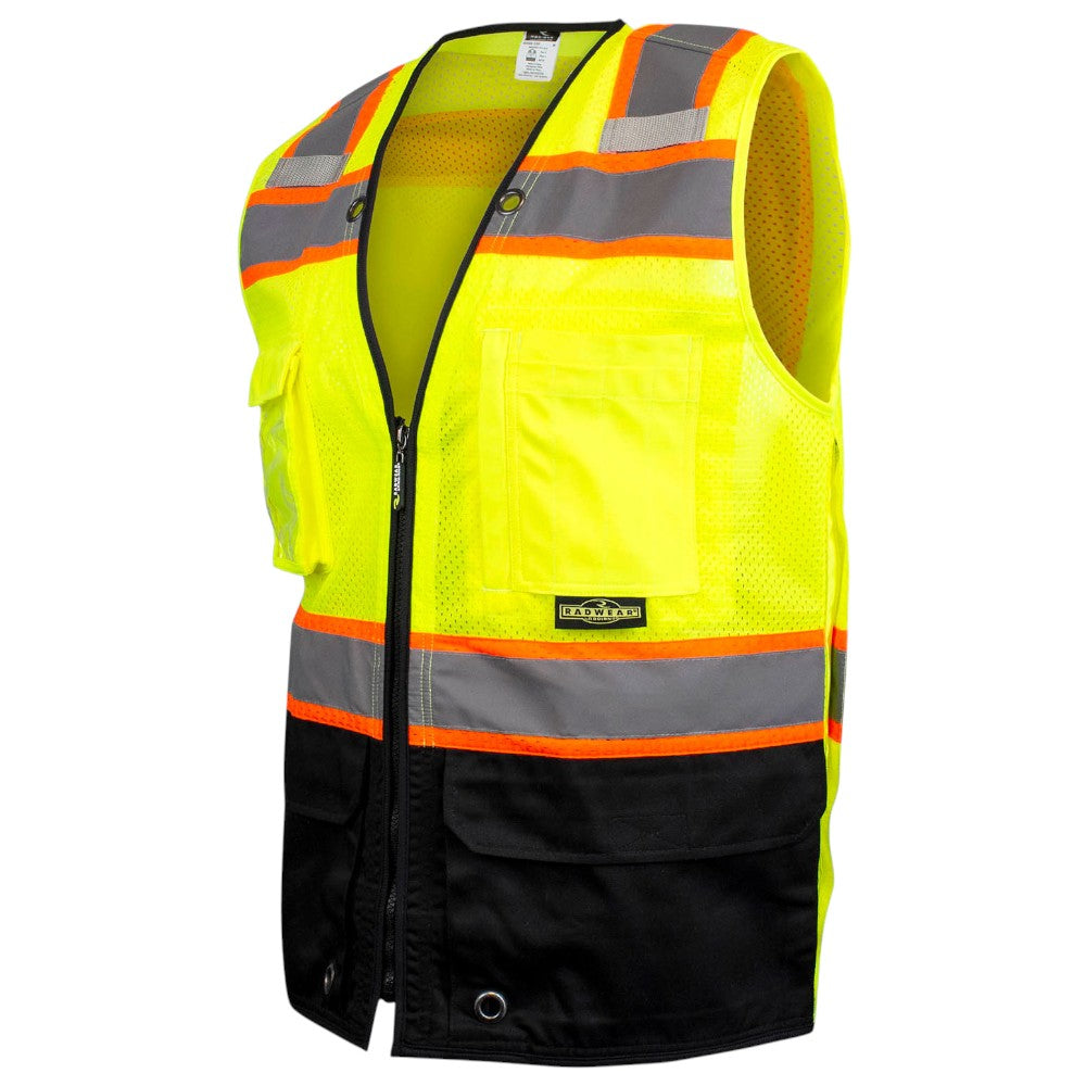 Radians SV51B-2Z Type R Class 2 Black Bottom Two-Tone Surveyor Safety Vest - Yellow/Orange
