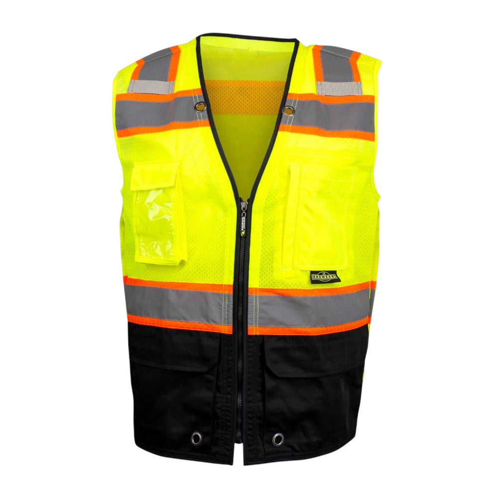 Radians SV51B-2Z Type R Class 2 Black Bottom Two-Tone Surveyor Safety Vest - Yellow/Orange