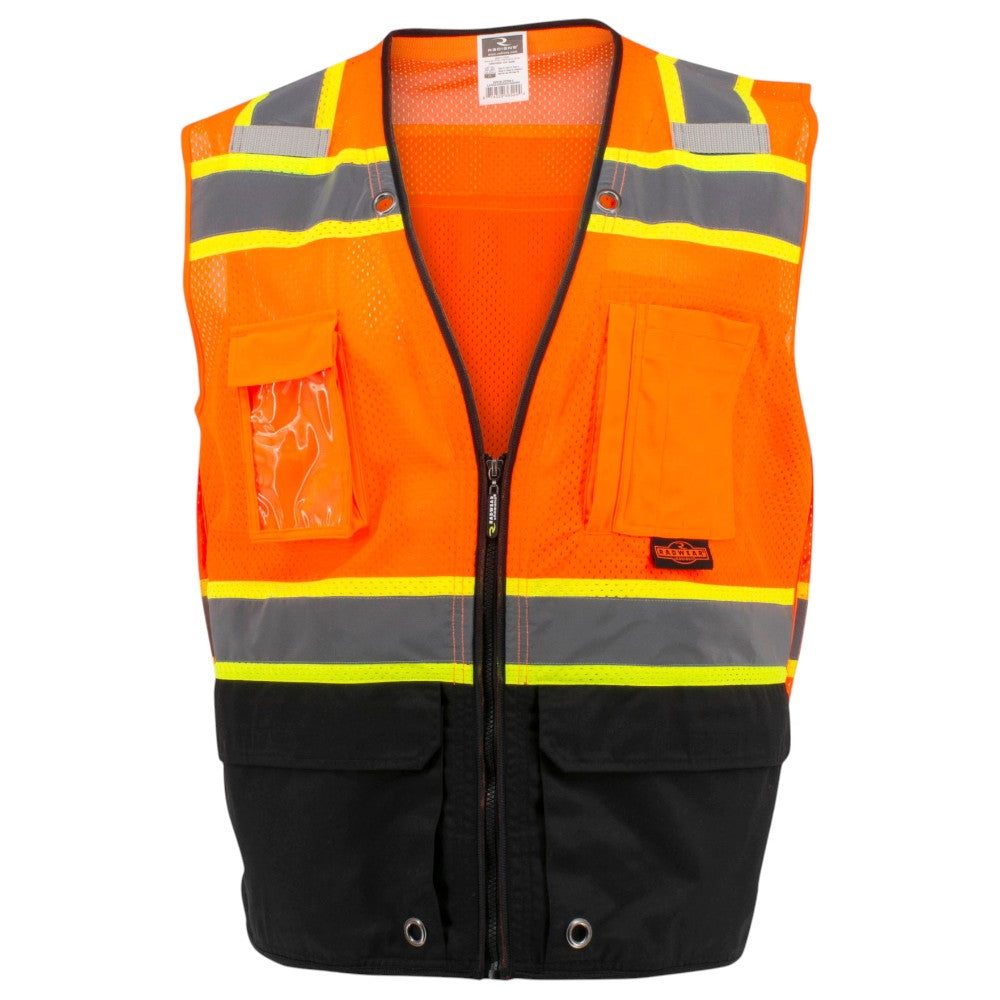 Radians SV51B-2Z Type R Class 2 Black Bottom Two-Tone Surveyor Safety Vest - Orange