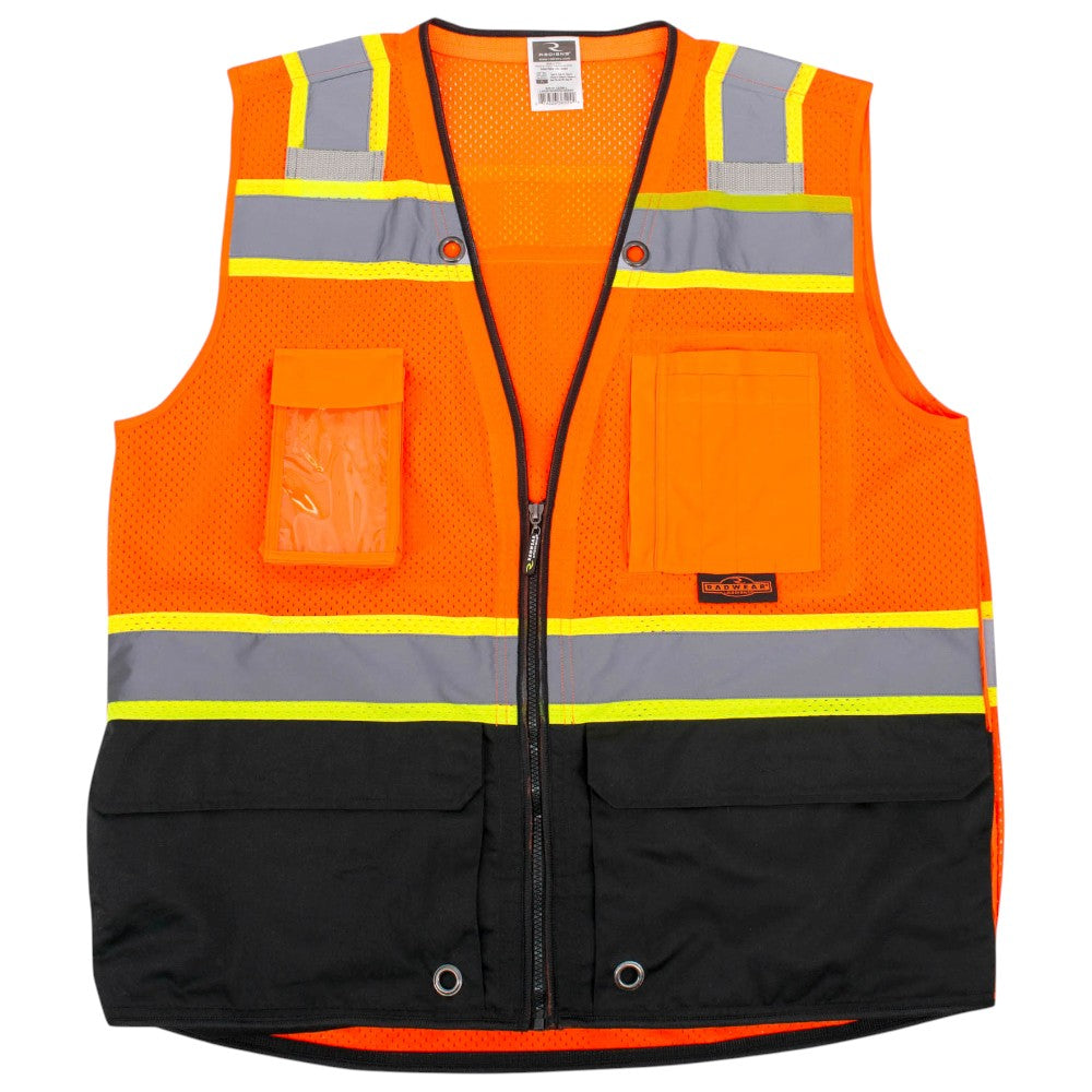 Radians SV51B-2Z Type R Class 2 Black Bottom Two-Tone Surveyor Safety Vest - Orange