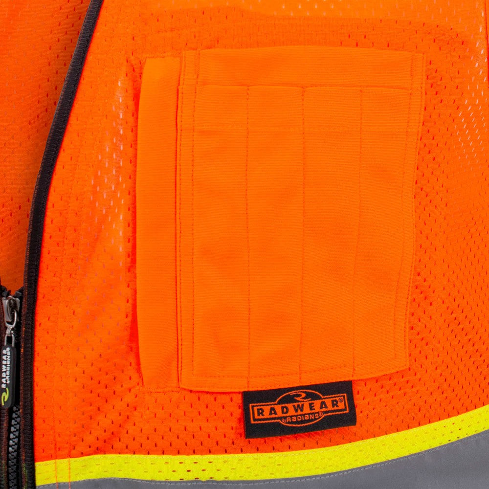 Radians SV51B-2Z Type R Class 2 Black Bottom Two-Tone Surveyor Safety Vest - Orange
