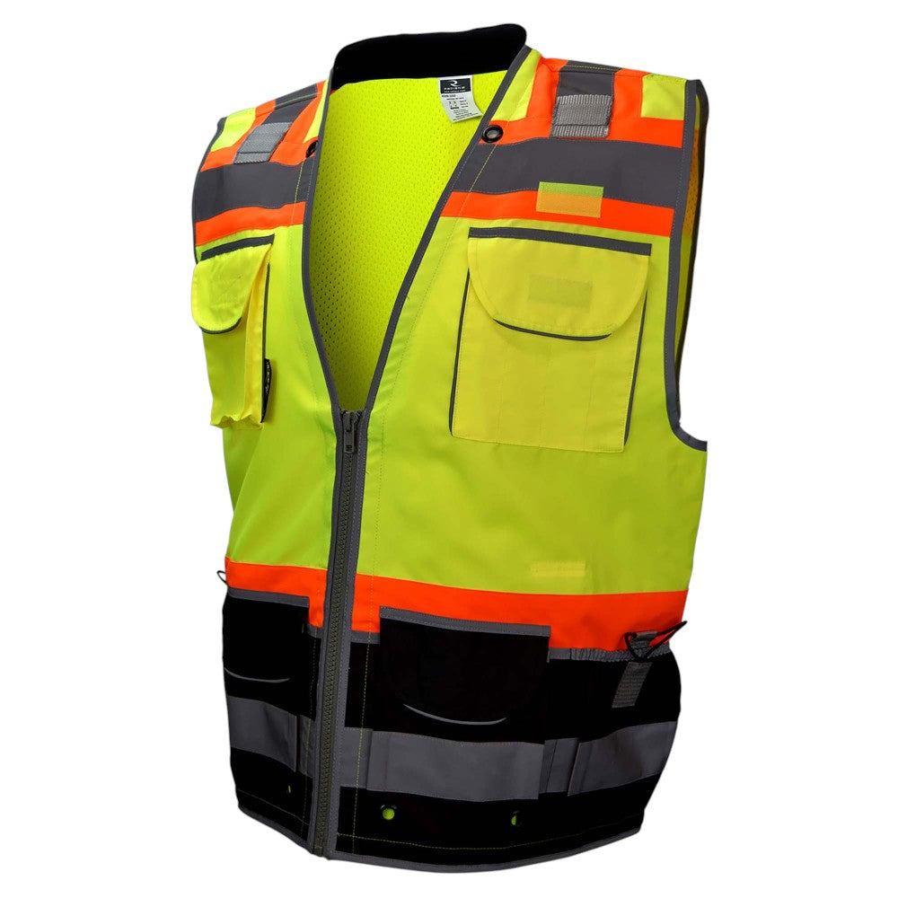 Radians SV55B-2ZGD Type R Class 2 Heavy Duty Black Bottom Engineer Safety Vest - Yellow/Lime