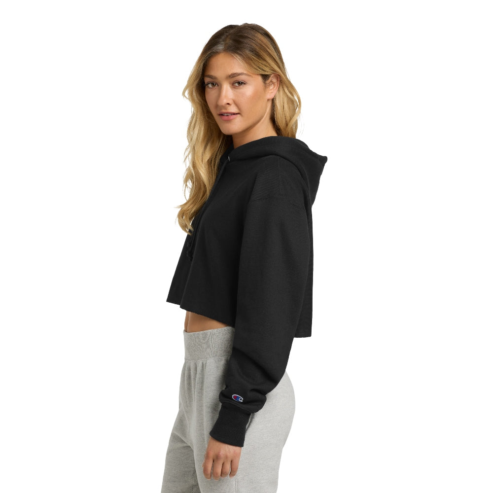 Champion® Women’s Reverse Weave® Cropped Cut-Off Hooded Sweatshirt - Black