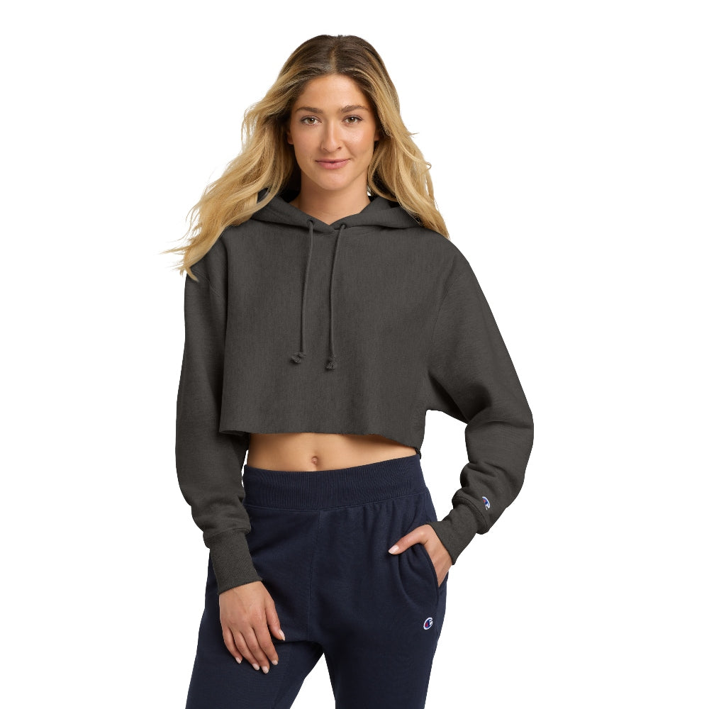 Champion® Women’s Reverse Weave® Cropped Cut-Off Hooded Sweatshirt - Charcoal Heather