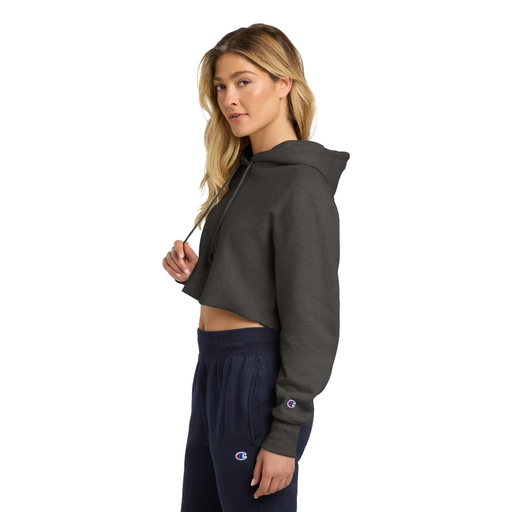 Champion® Women’s Reverse Weave® Cropped Cut-Off Hooded Sweatshirt - Charcoal Heather