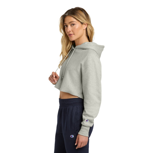 Champion® Women’s Reverse Weave® Cropped Cut-Off Hooded Sweatshirt - Oxford Grey