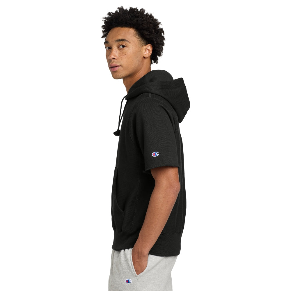 Champion® Reverse Weave® Short Sleeve Hooded Sweatshirt - Black