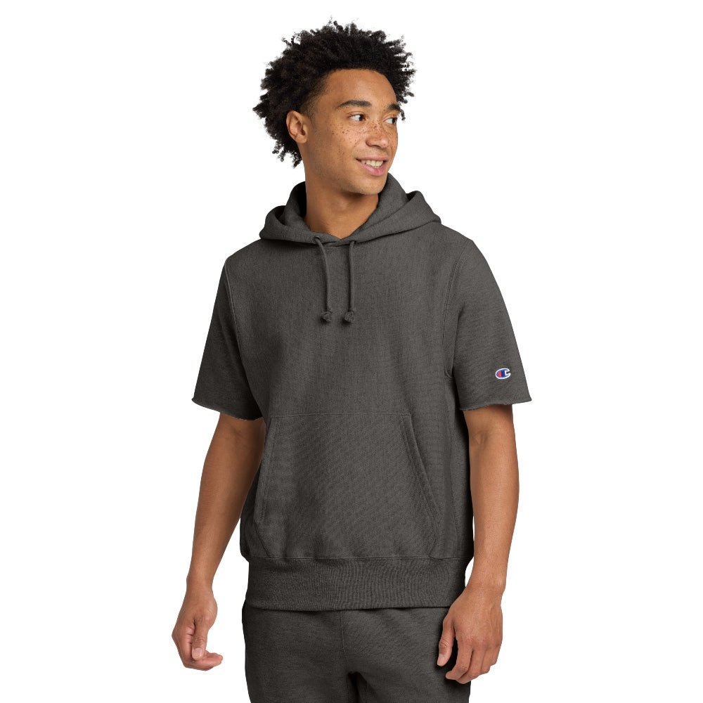 Champion® Reverse Weave® Short Sleeve Hooded Sweatshirt - Charcoal Heather