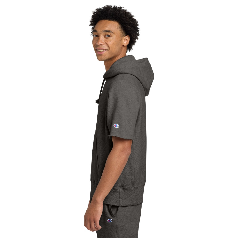 Champion® Reverse Weave® Short Sleeve Hooded Sweatshirt - Charcoal Heather
