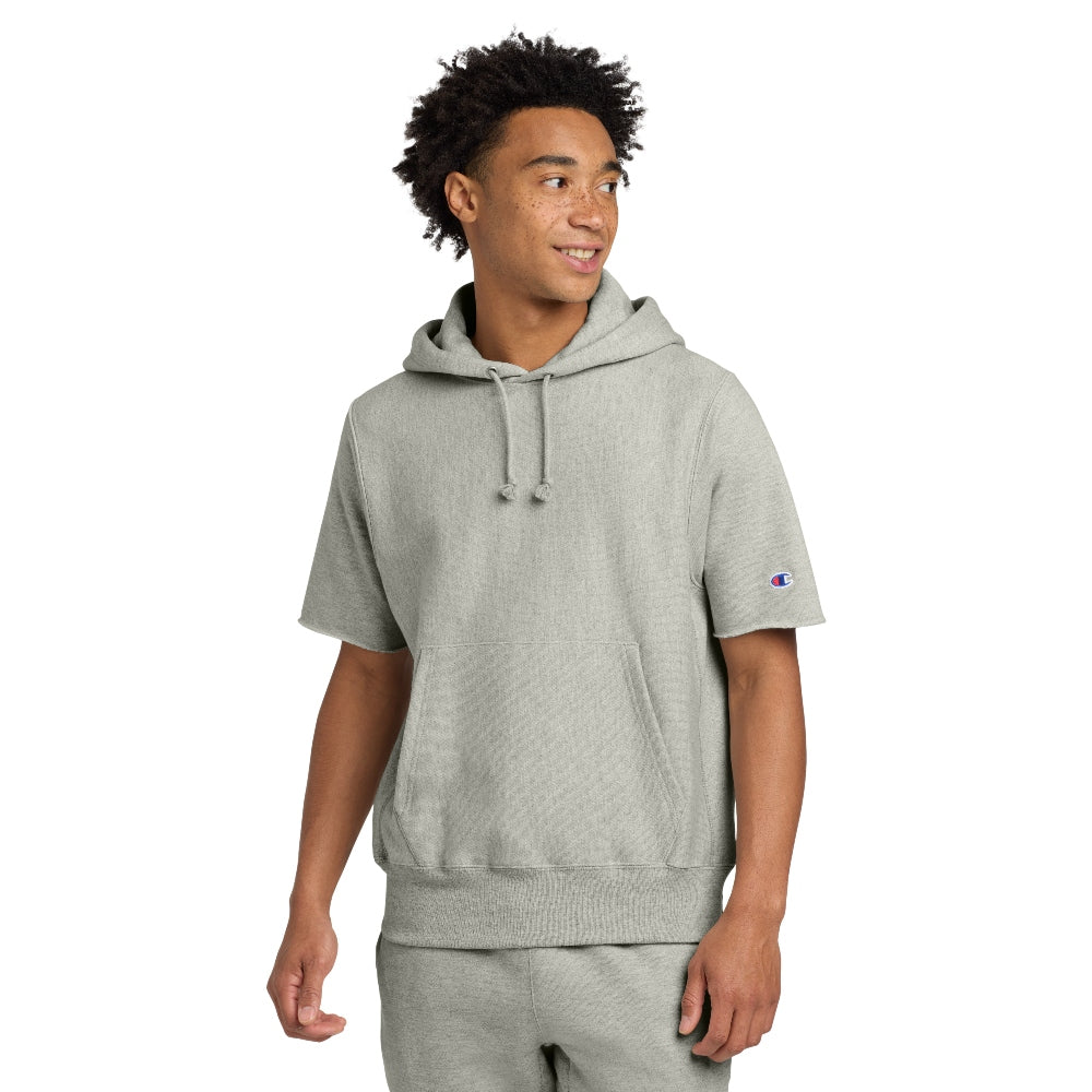 Champion® Reverse Weave® Short Sleeve Hooded Sweatshirt - Oxford Grey