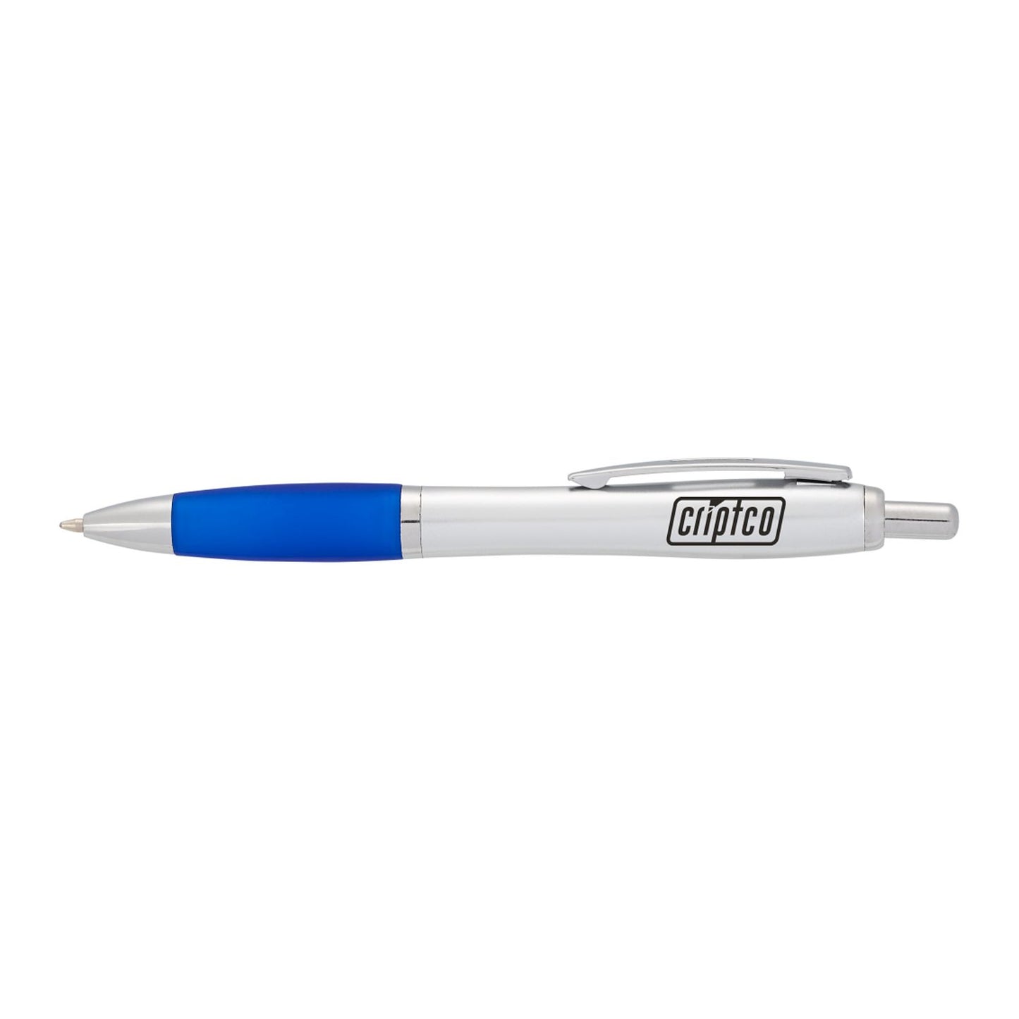 Nash Retractable Ballpoint Pen - Silver Barrel w/Blue Grip