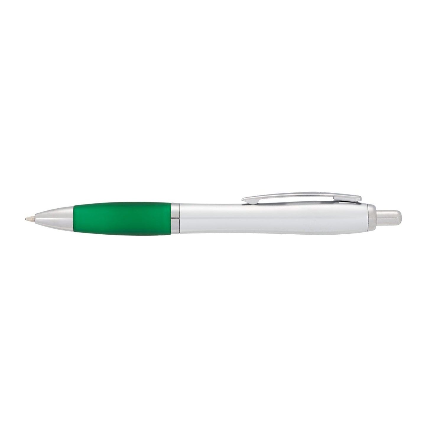 Nash Retractable Ballpoint Pen - Silver Barrel w/Green Grip