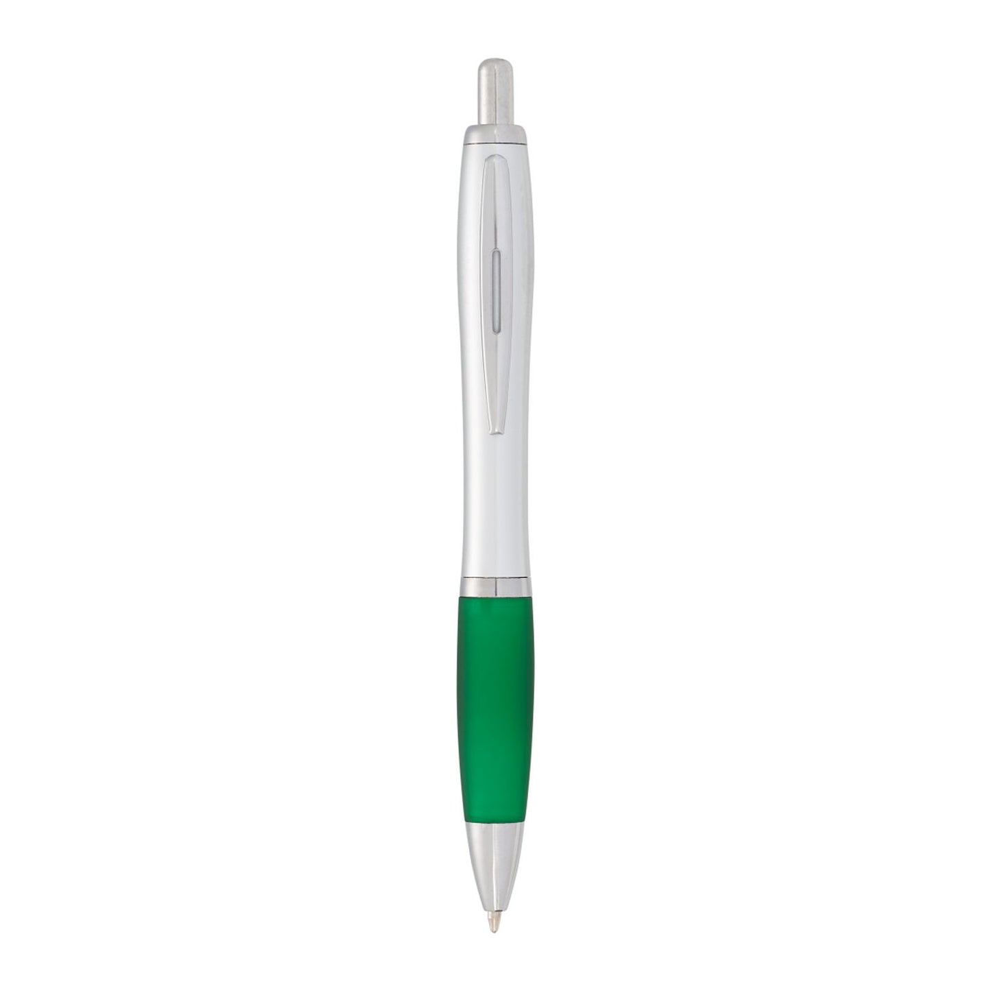 Nash Retractable Ballpoint Pen - Silver Barrel w/Green Grip