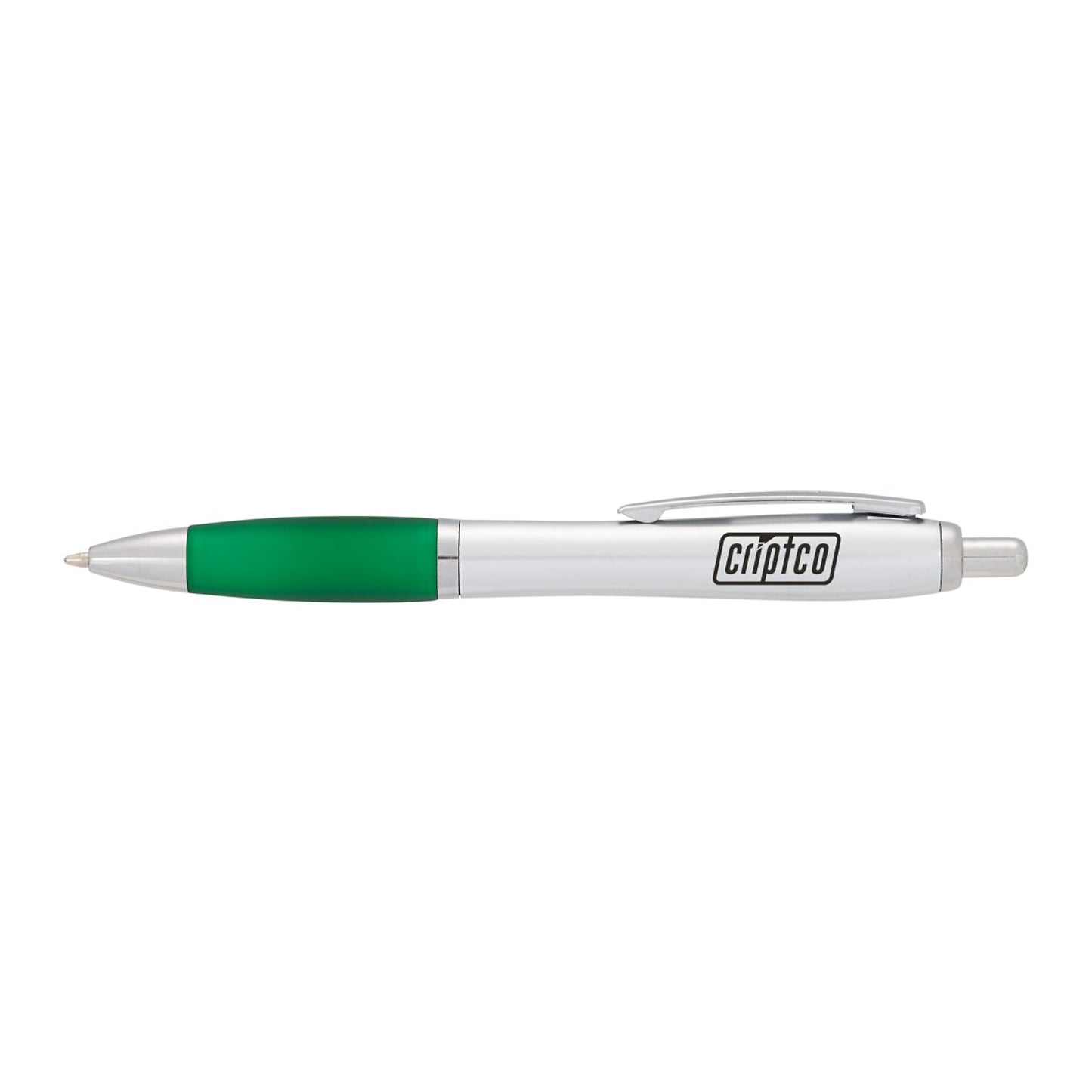 Nash Retractable Ballpoint Pen - Silver Barrel w/Green Grip