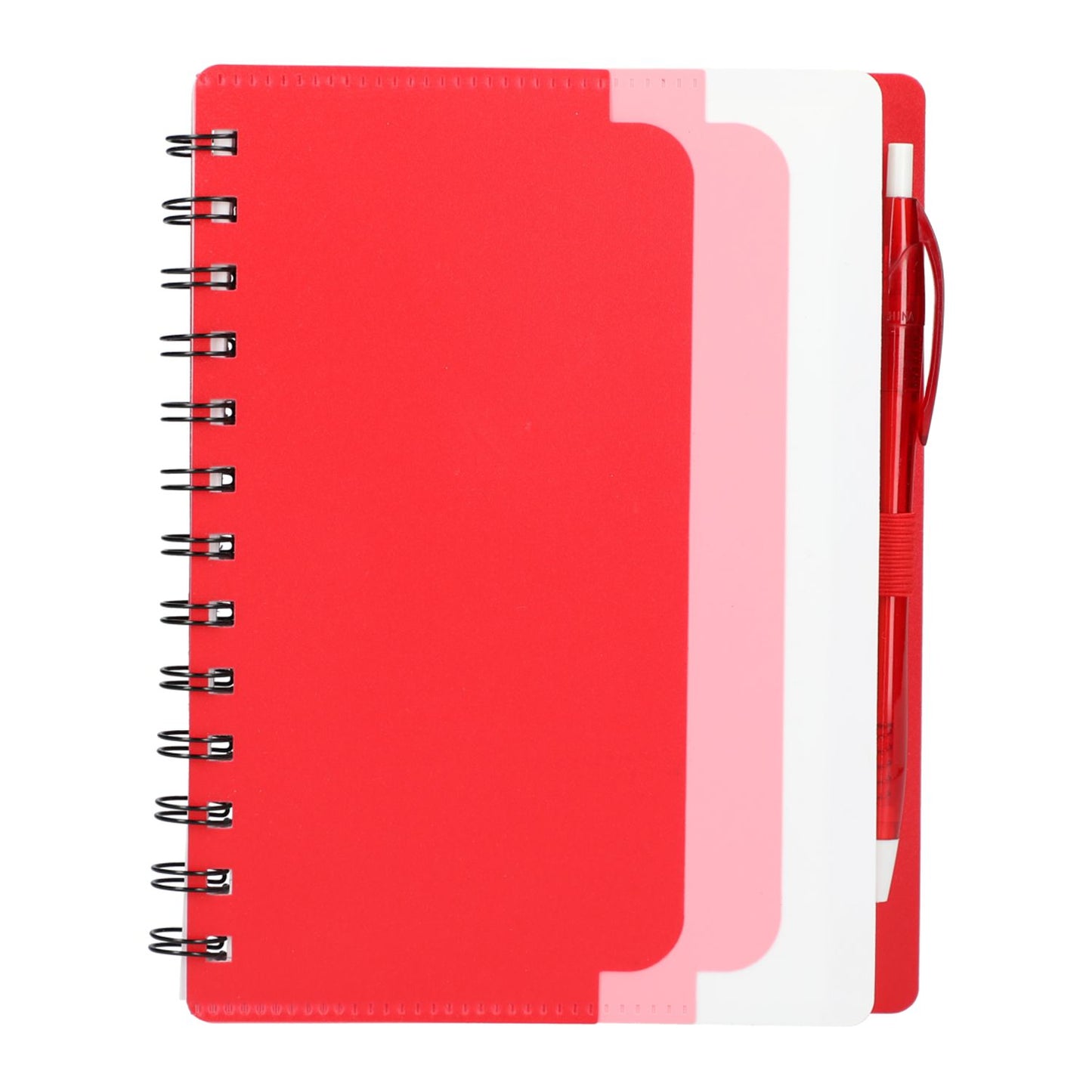 5" x 7" Recycled Dual Pocket Spiral Notebook w Pen - Red
