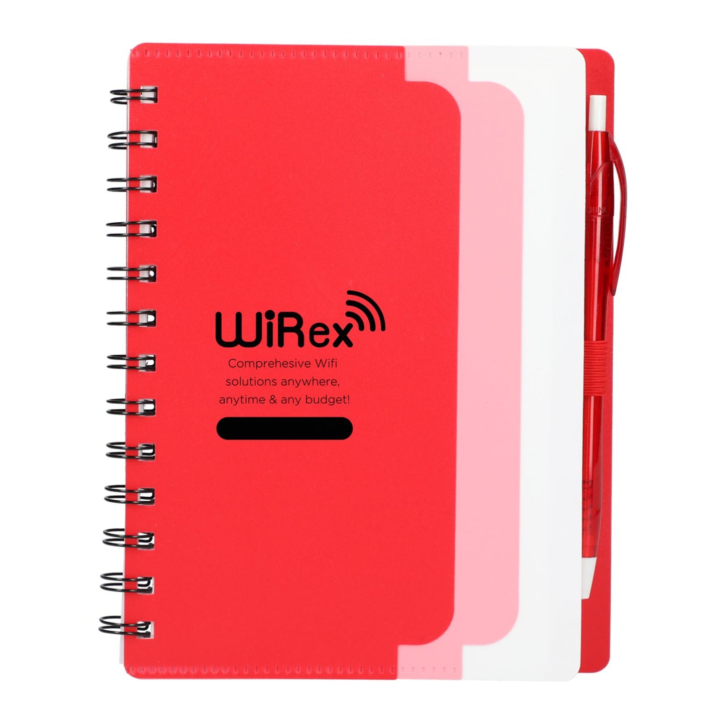 5" x 7" Recycled Dual Pocket Spiral Notebook w Pen - Red
