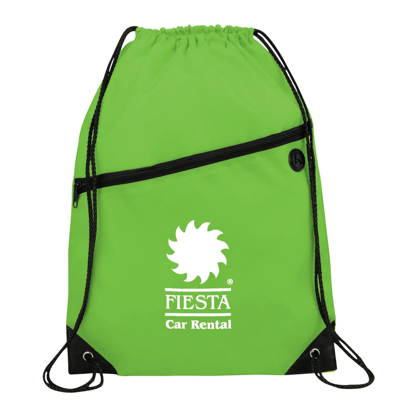 Robin Drawstring Polyester Bag with Front Zipper Pocket - Lime