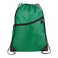 Robin Drawstring Polyester Bag with Front Zipper Pocket - Green